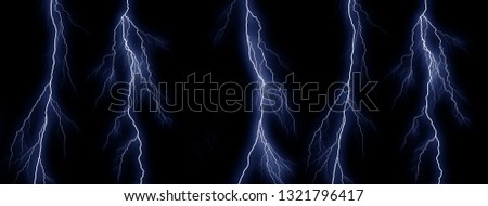 Five Blue lightning bolts on black background