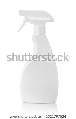White blank plastic spray bottle isolated on white background with clipping path. Packaging mockup. Royalty-Free Stock Photo #1321797524