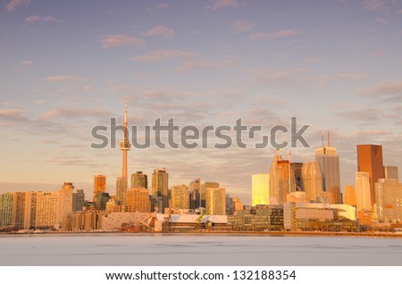 The Toronto skyline at the break of a beautiful dawn