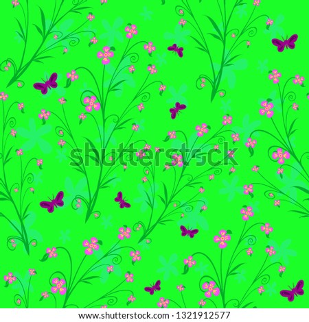 Full Seamless Floral Patterns Decorated With Butterfly and Purple Violet