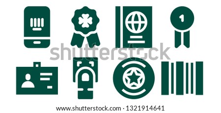 identification icon set. 8 filled identification icons.  Simple modern icons about  - ID, Barcode, Fingerprint scan, Badge, Passports