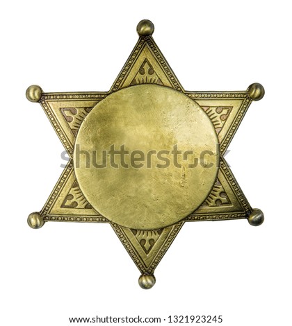 Isolated Retro Vintage Brass Sheriff Style Star Badge Blank For Your Text On A White Background Royalty-Free Stock Photo #1321923245