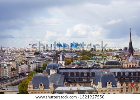 Panorama of Paris cite island and La Defense