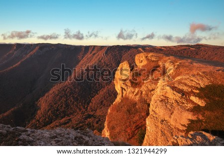 Atmospheric landscape with sunset in the mountains of Crimea