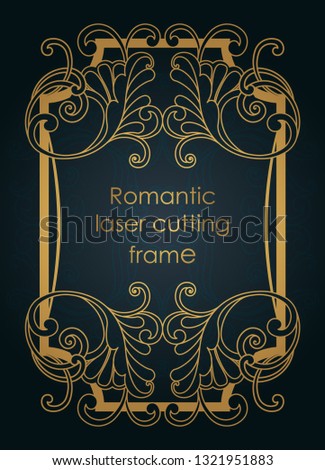 Template gold frame in the vector for laser cutting. Unique decorative ornaments for greeting cards, wedding invitations, save the date with space for your text. Vintage frame, antique cover.