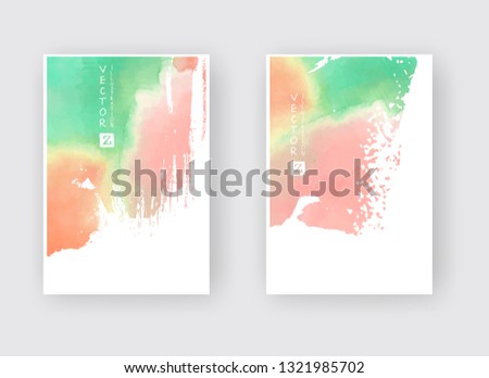 Set of cards with watercolor blots. Set of cards with hand drawn blots element on white background for your design. Design for your date, postcard, banner, logo. Vector illustration.
