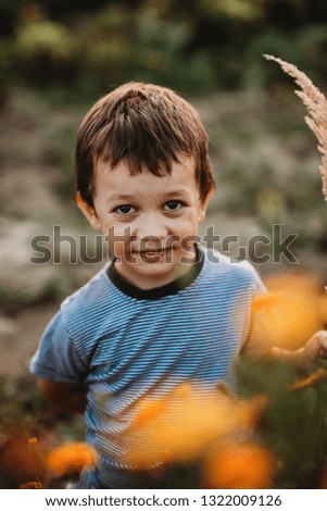 happy little boy child looking into the camera outdoor portrait