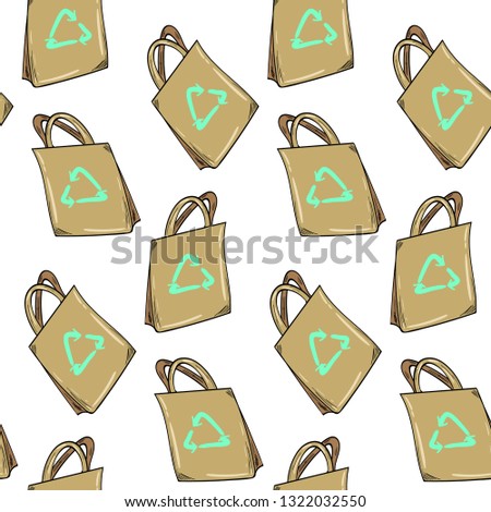 Recycle packaging, eco bag vector seamless pattern.