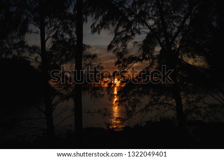 Sunset dark on the banana beach. are texture Nature background creative tropical layout made at phuket Thailand.