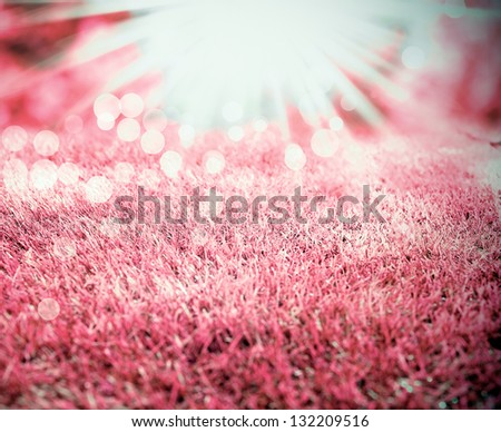 Light flare and bokeh over a fluffy pink foreground