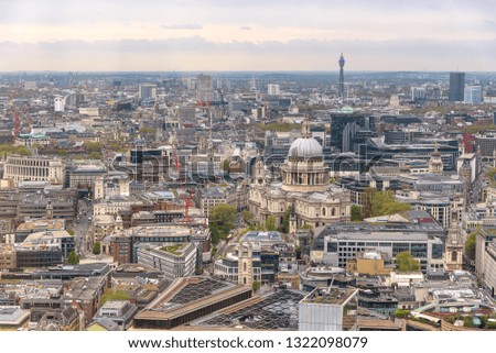 Aerial view of London downtown with St Pauls Cathedral