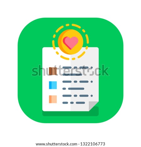 Charity checklist flat color icon. Charitable foundation. List of participants of charity concept. Sign for web page, mobile app, banner, social media. Vector clip art, illustration, template. 