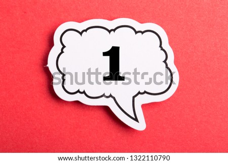 Number One Speech Bubble isolated on red background.