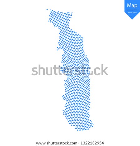 Abstract graphic Togo map from point blue on a white background. Vector illustration.