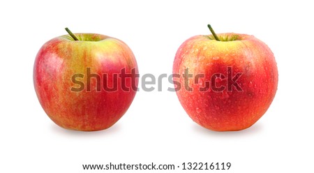 Fresh and wet apple on white background
