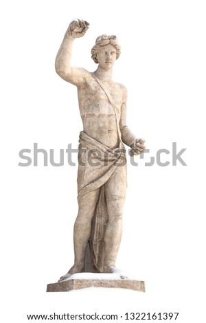 Sculpture of the ancient Greek god Apollo , snow, isolate. Royalty-Free Stock Photo #1322161397