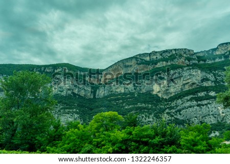 Europe, Italy, La Spezia to Kasltelruth train, a large mountain in the background