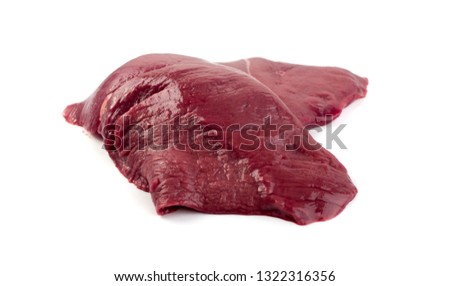 Fresh Deer Meat or Venison Isolated on White Background. Raw Venison Fillet Top View Royalty-Free Stock Photo #1322316356