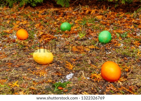 Colorful easter eggs on the ground