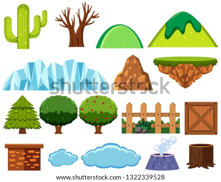 Set of different scene objects illustration