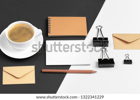 modern hipster style stationery mockup with various paper items, office supplies