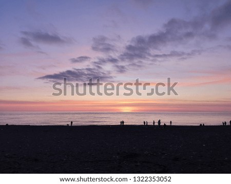 Silhouettes of people on the Black Sea at sunset