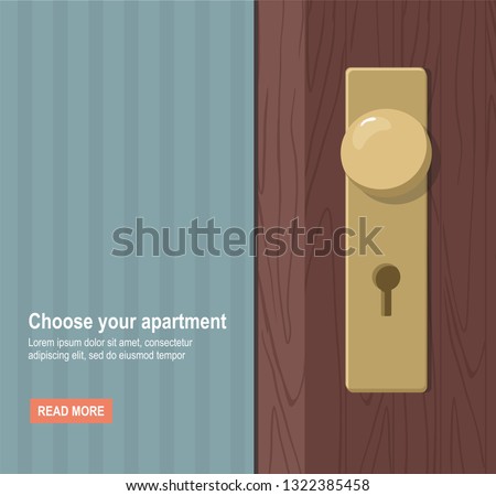 Metallic door handle and lock on a classic wooden door. Home. Vector Illustration Royalty-Free Stock Photo #1322385458