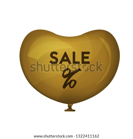 Gold balloon in the shape of a heart. Sale design. Vector illustration.