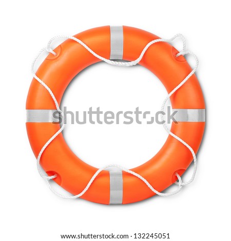 Top view of lifebuoy, isolated on a white background with light shadow. Clipping path included. Royalty-Free Stock Photo #132245051