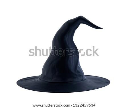 Black halloween witch hat isolated on white background Royalty-Free Stock Photo #1322459534