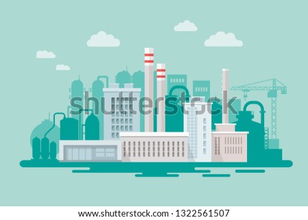 Chemical factory industrial zone with factories, plants, warehouses, enterprises in the flat style Royalty-Free Stock Photo #1322561507