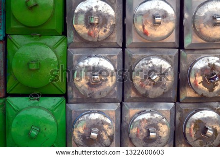Metalic crackers cans.  Royalty-Free Stock Photo #1322600603