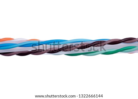 Electric network computer installation cable and wire isolated on white background
