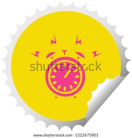 circular peeling sticker cartoon of a ringing alarm clock