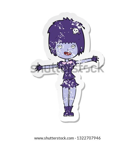 retro distressed sticker of a cartoon happy vampire girl