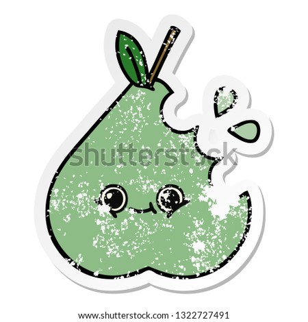 distressed sticker of a cute cartoon pear