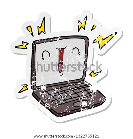distressed sticker of a cartoon laptop computer