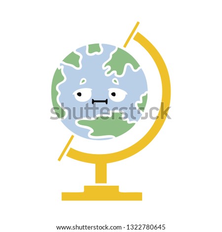 flat color retro cartoon of a globe of the world