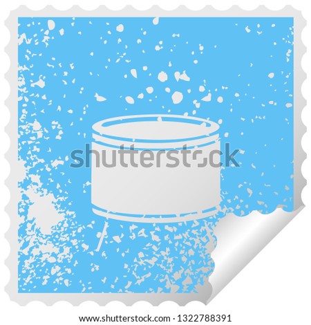 distressed square peeling sticker symbol of a drum