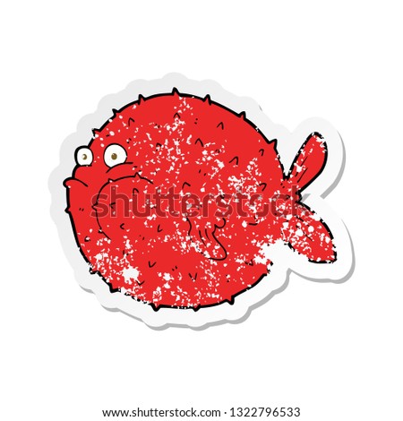 retro distressed sticker of a cartoon puffer fish