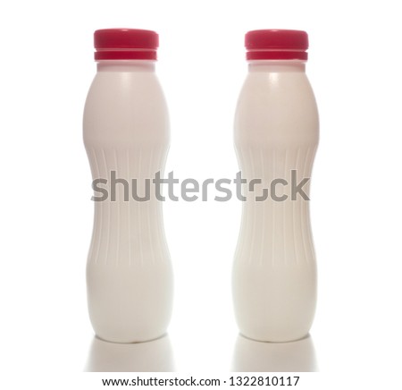 Two white plastic bottles on a white background. Concept No plastic