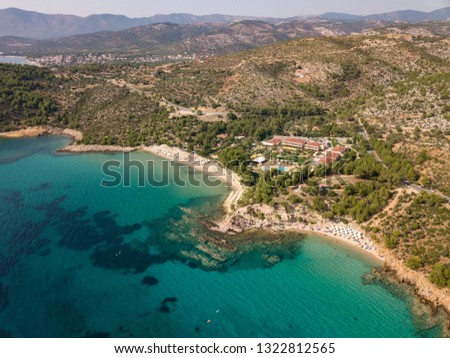 Aerial view of Golden Beach in Thassos, Greece.