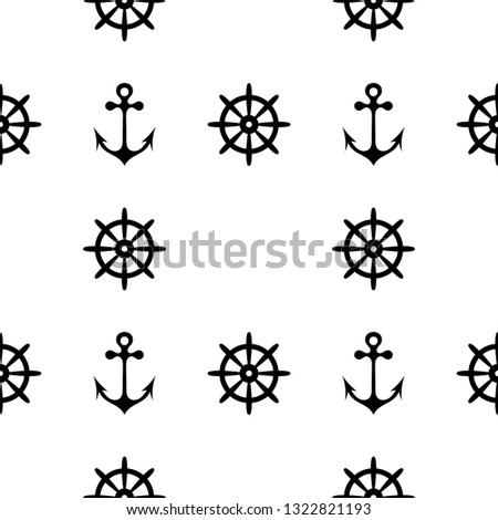 Sea anchor and marine steering wheel.Seamless pattern.Good for print, textile, fabrics, wallpaper, decoration.