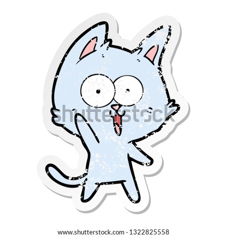 distressed sticker of a funny cartoon cat