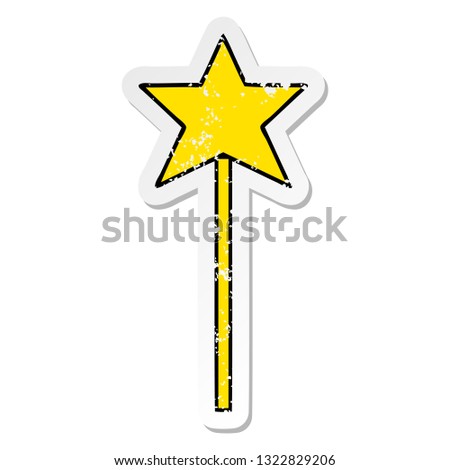 distressed sticker of a cute cartoon star wand