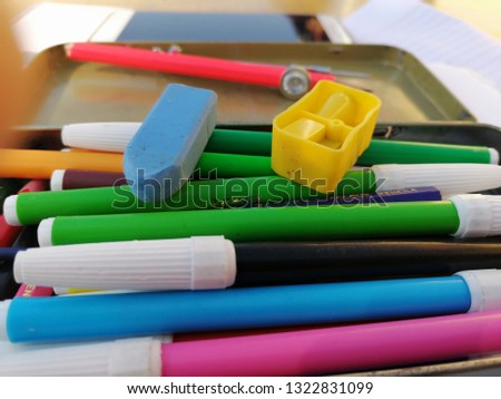 rubber and color sketch pencils students box