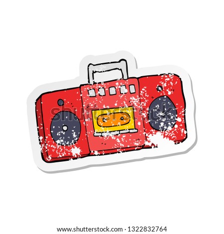 retro distressed sticker of a cartoon radio cassette player