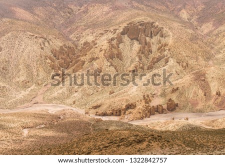 Above view of a deep dry canyon in the highs mountains of the Atlas in Morocco