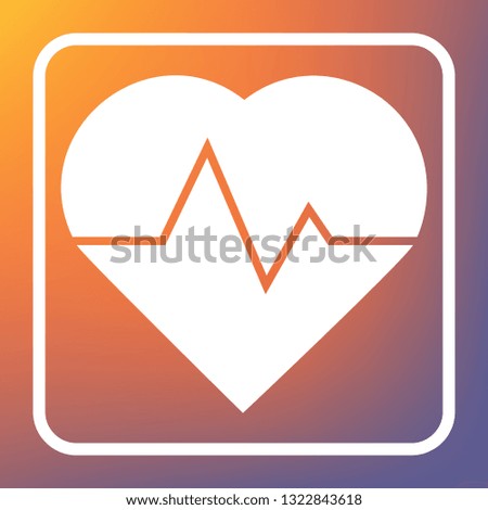 Heartbeat sign illustration. Vector. White icon on transparent button at orange-violet gradient background.
