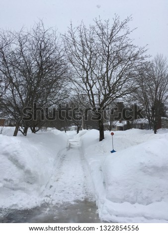 Peaceful sidewalk winter scene in New Brunswick Canada